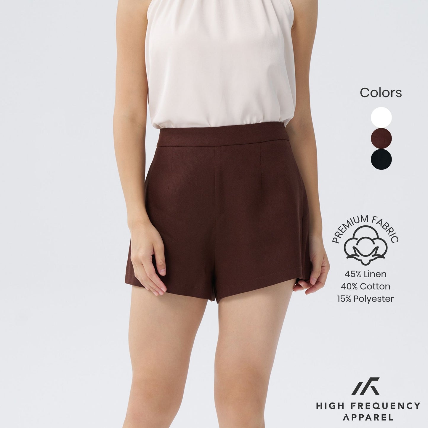 hfa women's linen high waisted shorts - back zipper