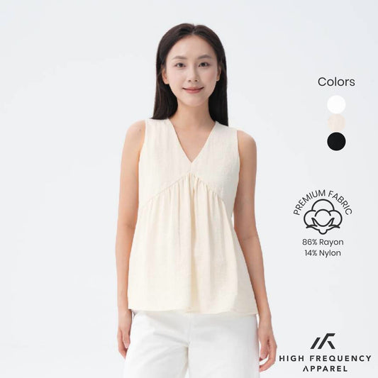 V-Neck Textured Iron-Free Sleeveless Blouse