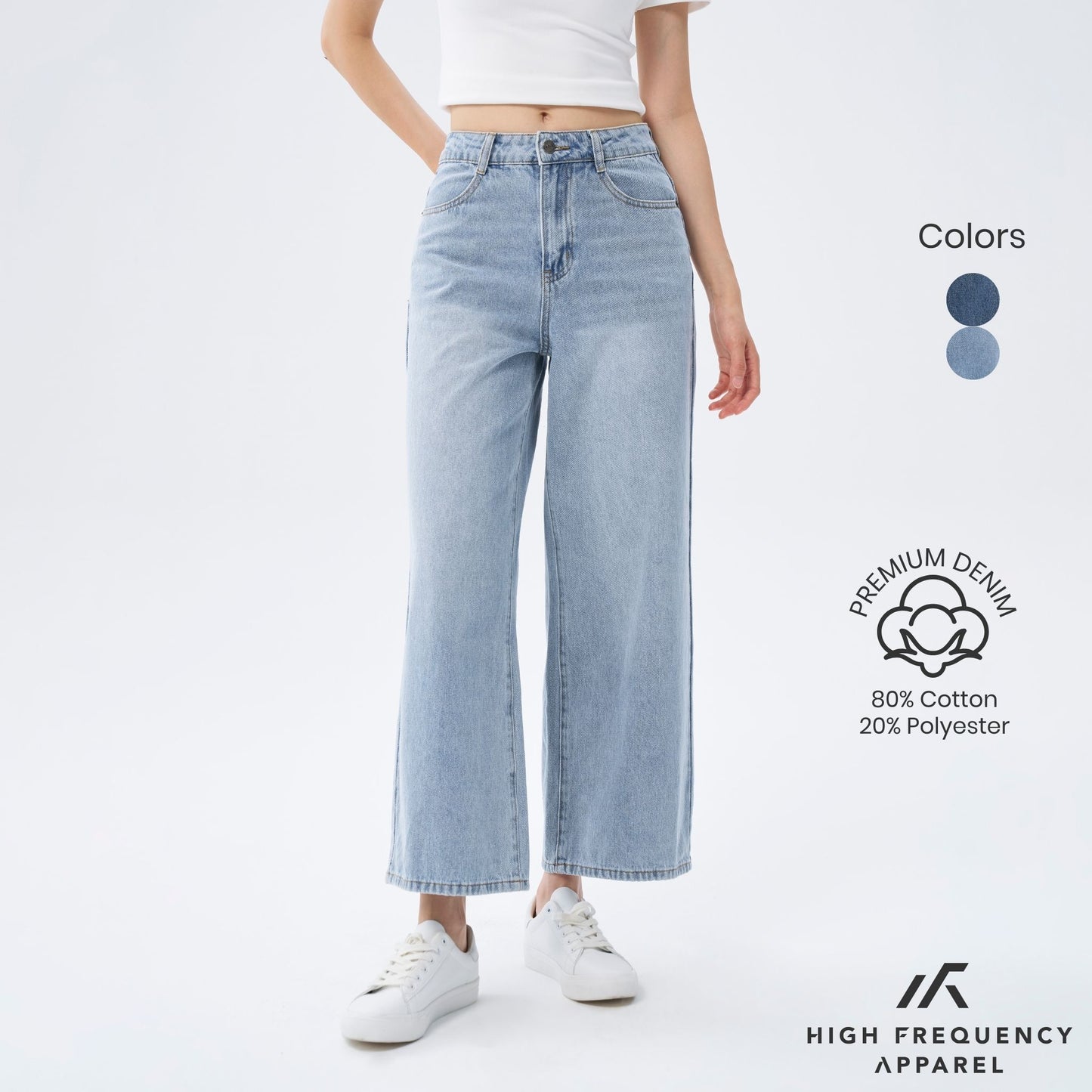 hfa women's wide leg mid-waisted ankle length denim jeans