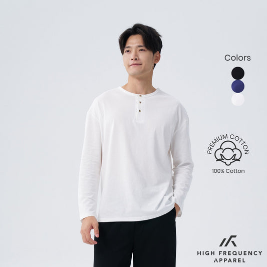 Henley Relaxed Cotton Long Sleeve T-Shirt