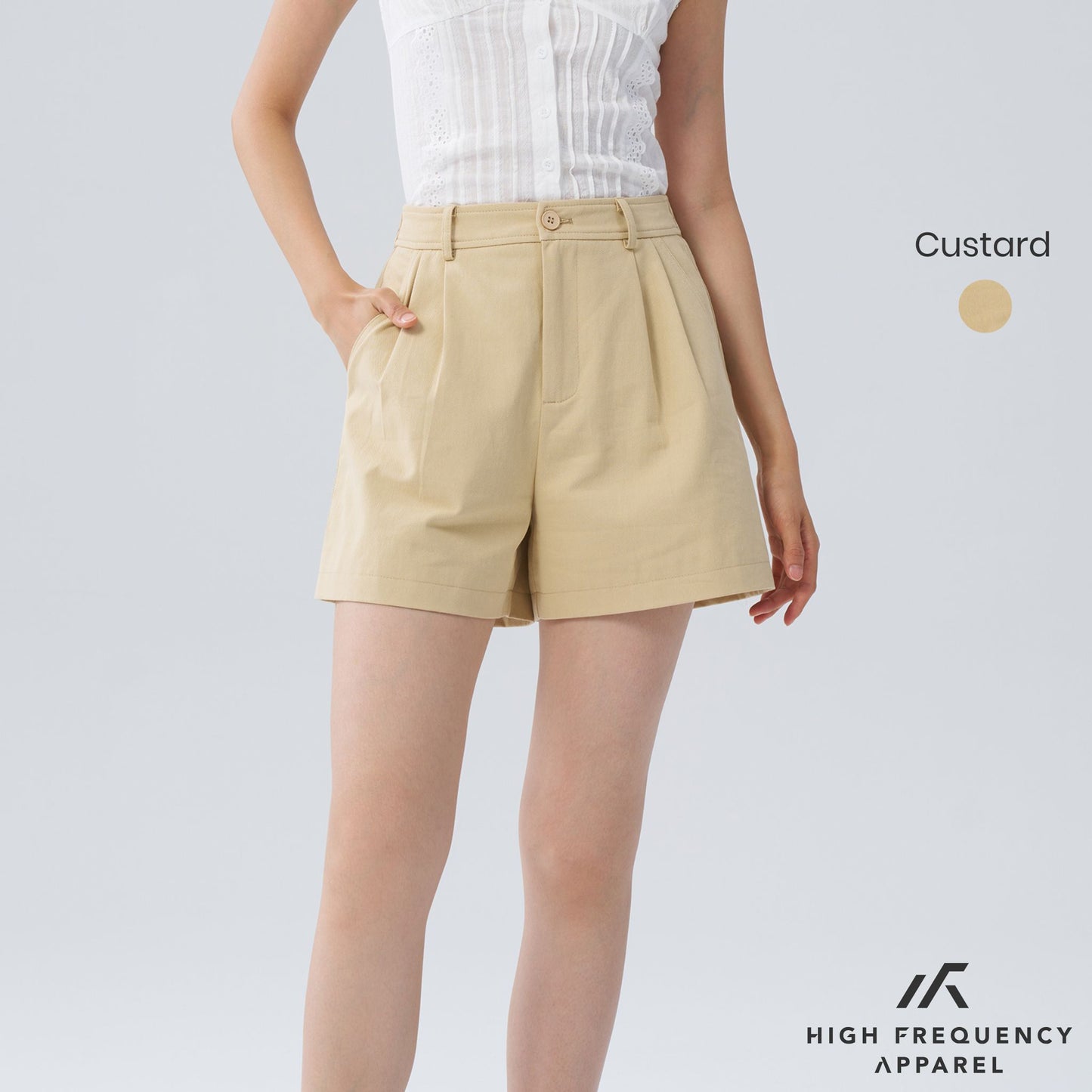 hfa women's double pleated chino high-waisted shorts