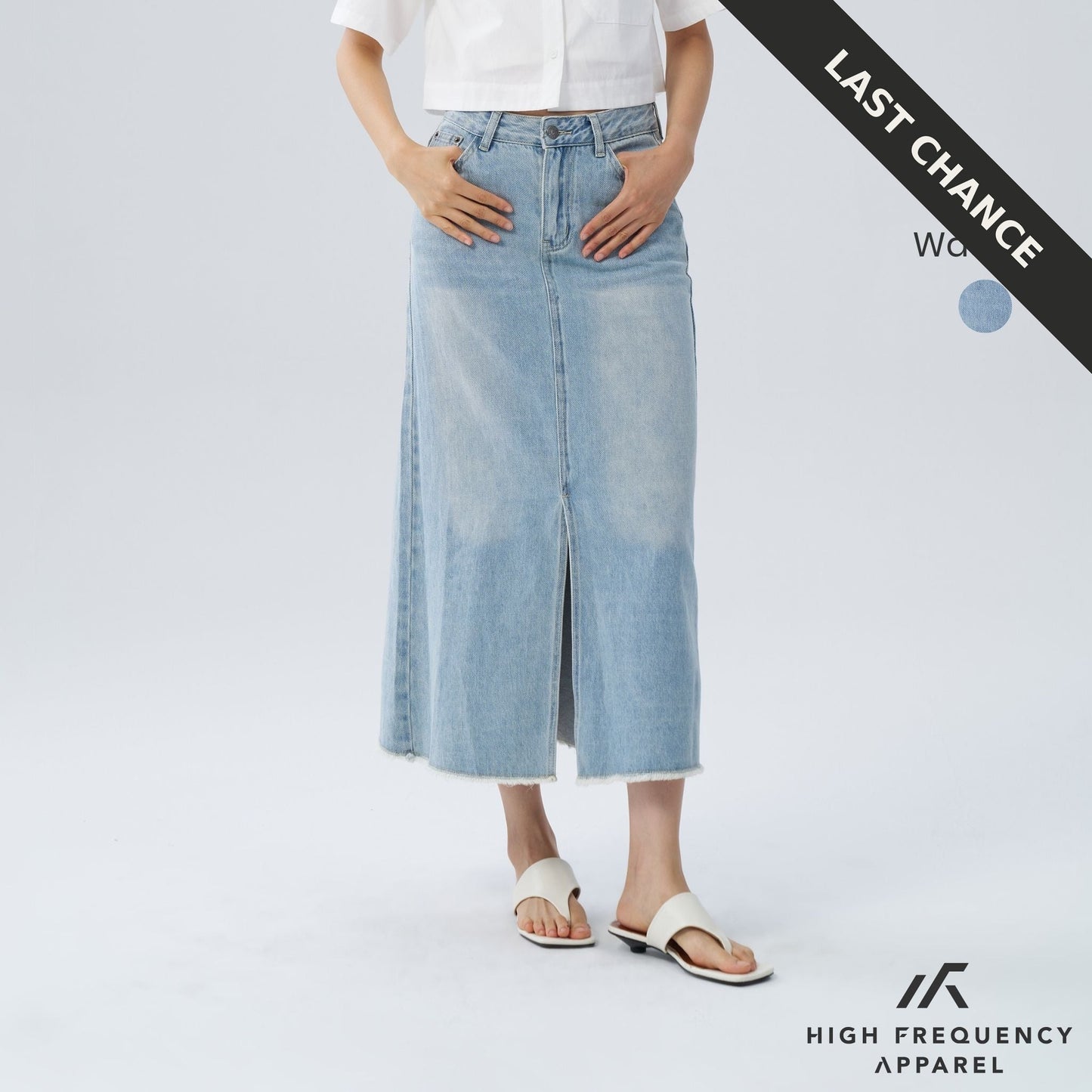 frayed mid-waisted maxi denim skirt with front slit