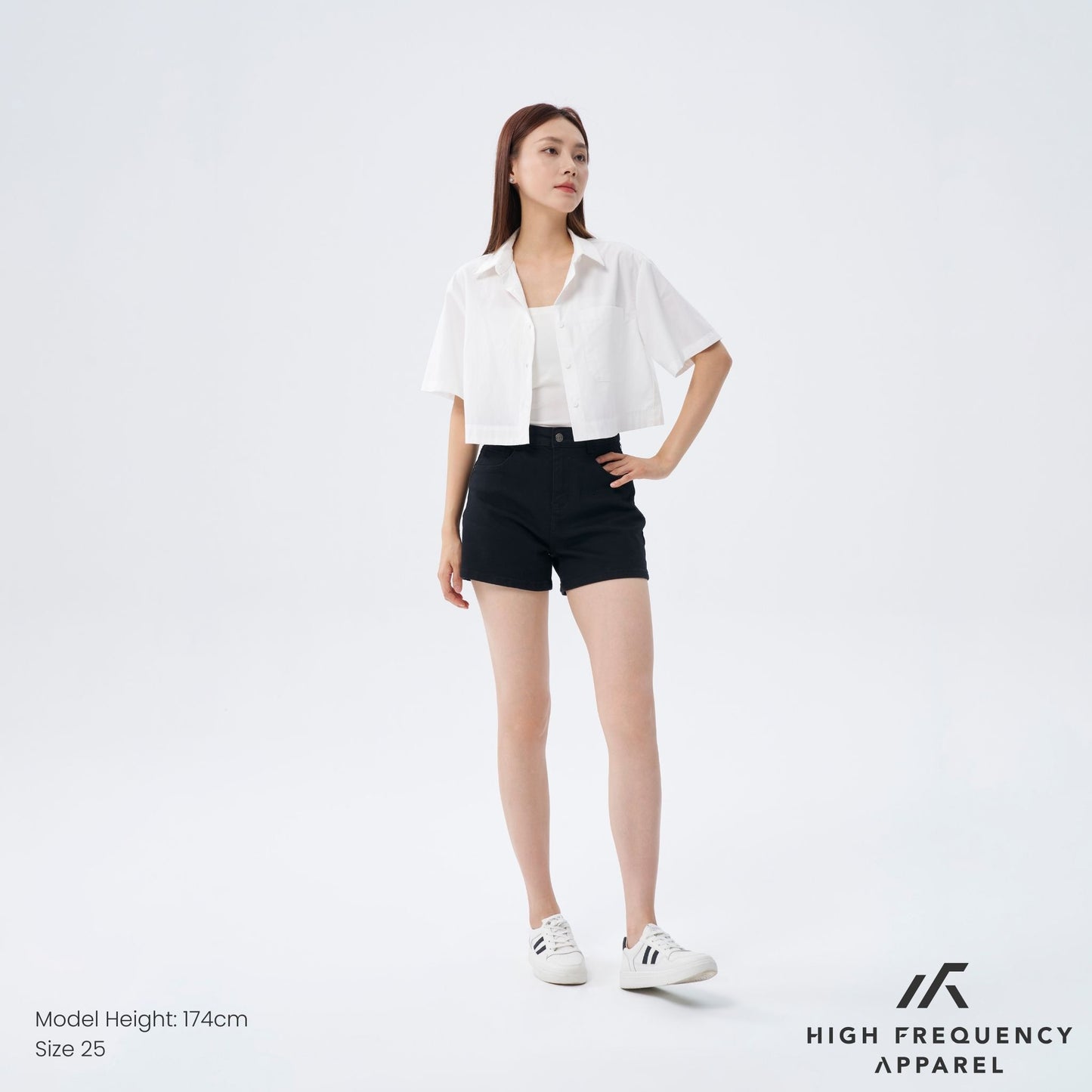 hfa women's bw mid-waisted stretch denim shorts