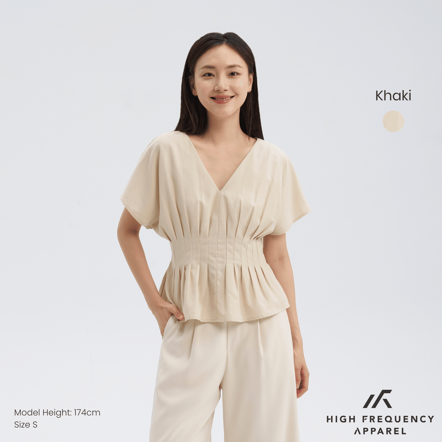 v-neck pintuck sleeved blouse