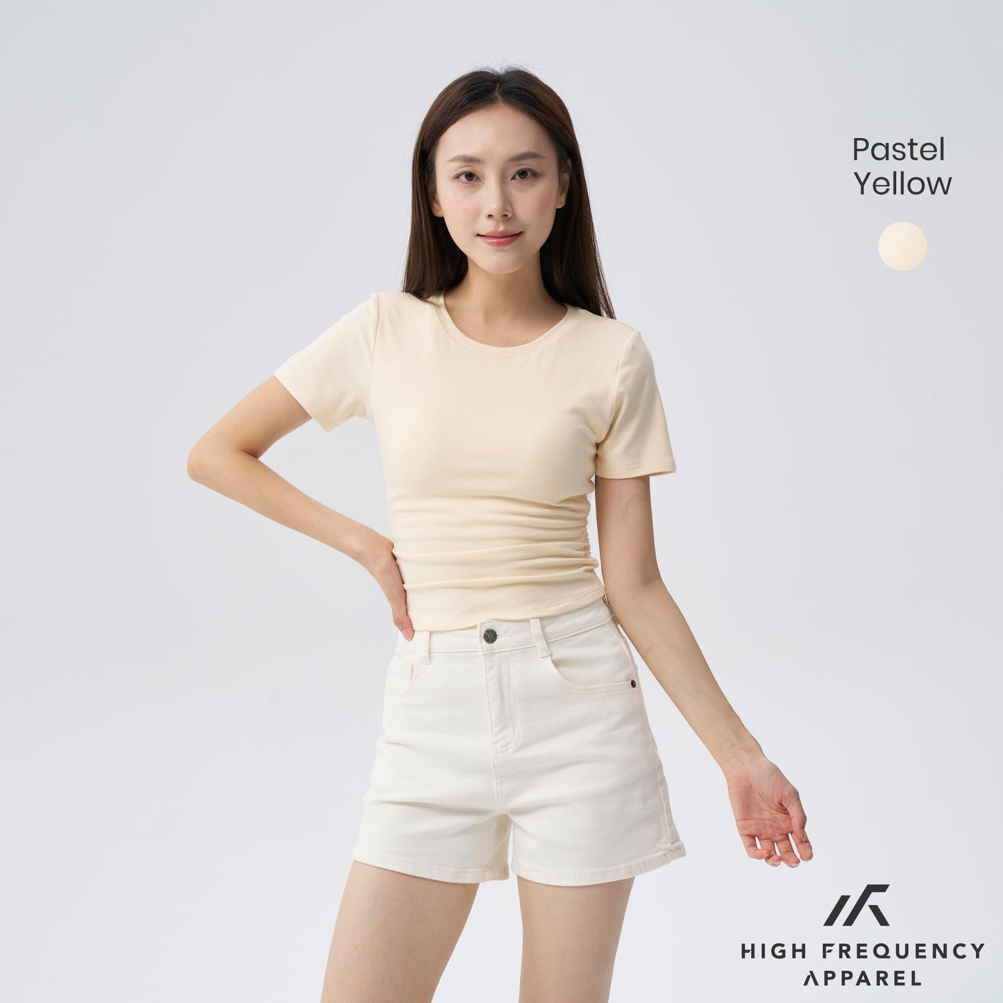 hfa women’s soft stretch crew neck ruched padded tee