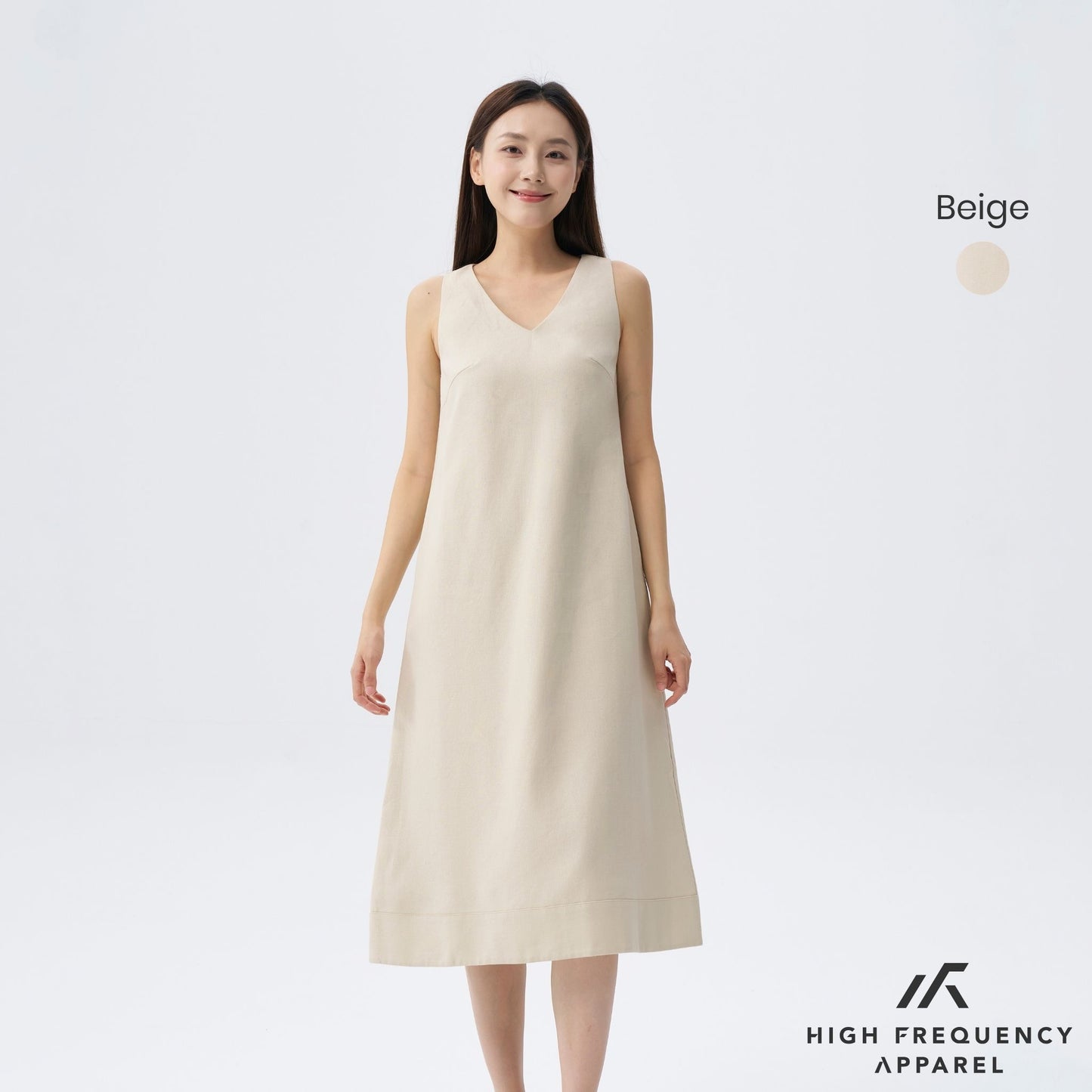 hfa women’s v-neck linen sleeveless midaxi dress with back slit