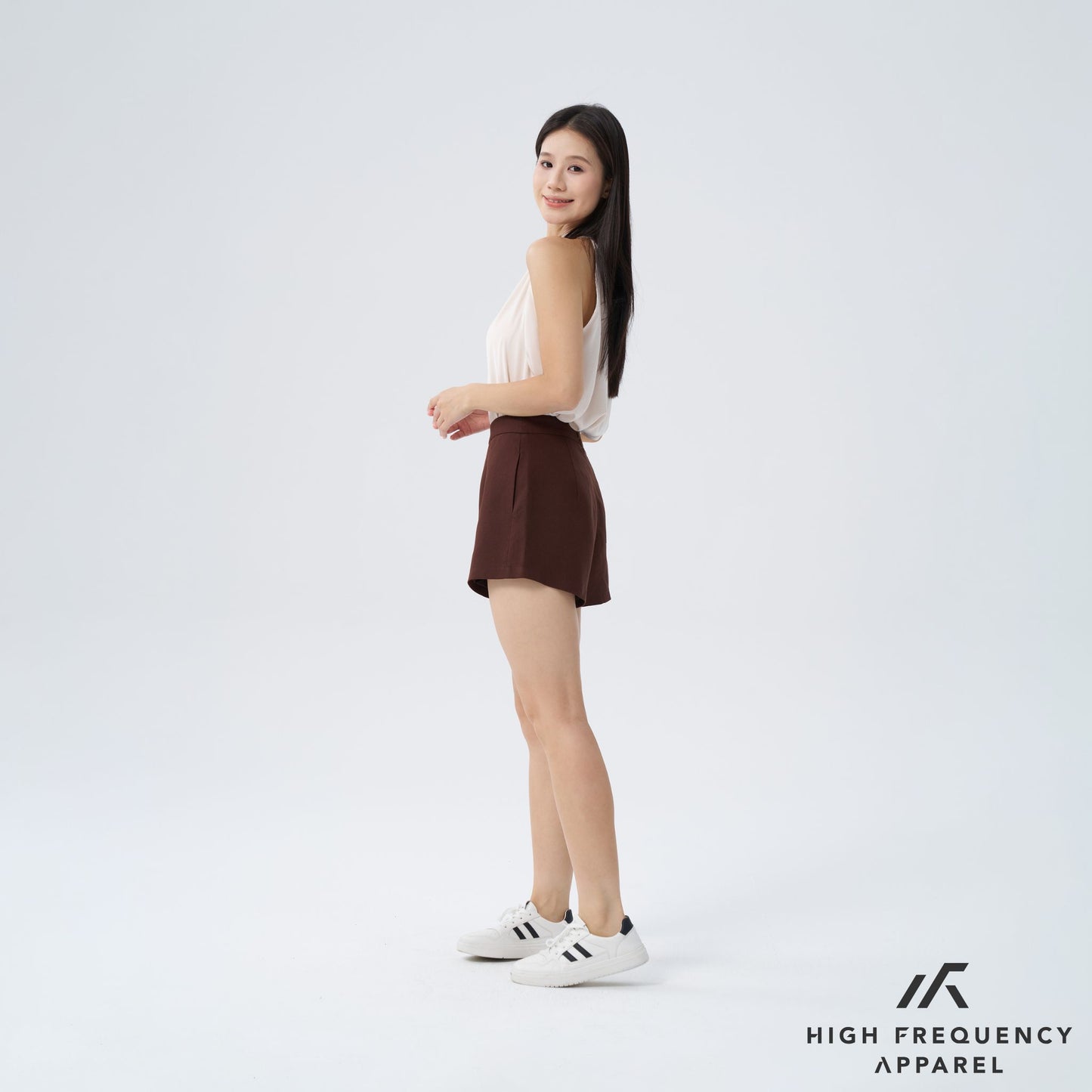 hfa women's linen high waisted shorts - back zipper
