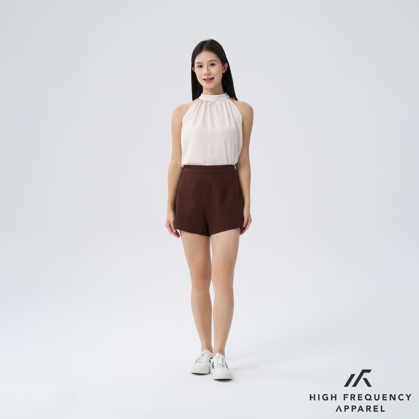 hfa women's linen high waisted shorts - back zipper