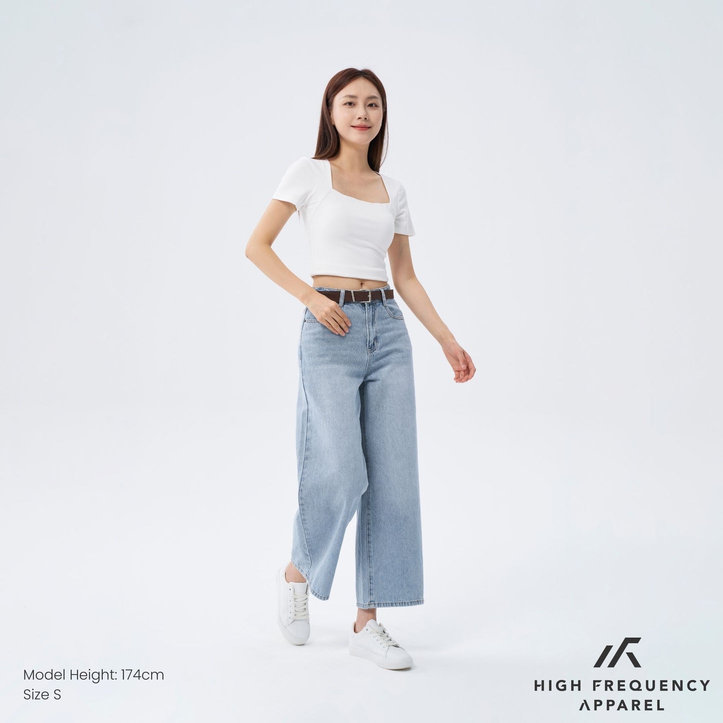 hfa women's wide leg mid-waisted ankle length denim jeans