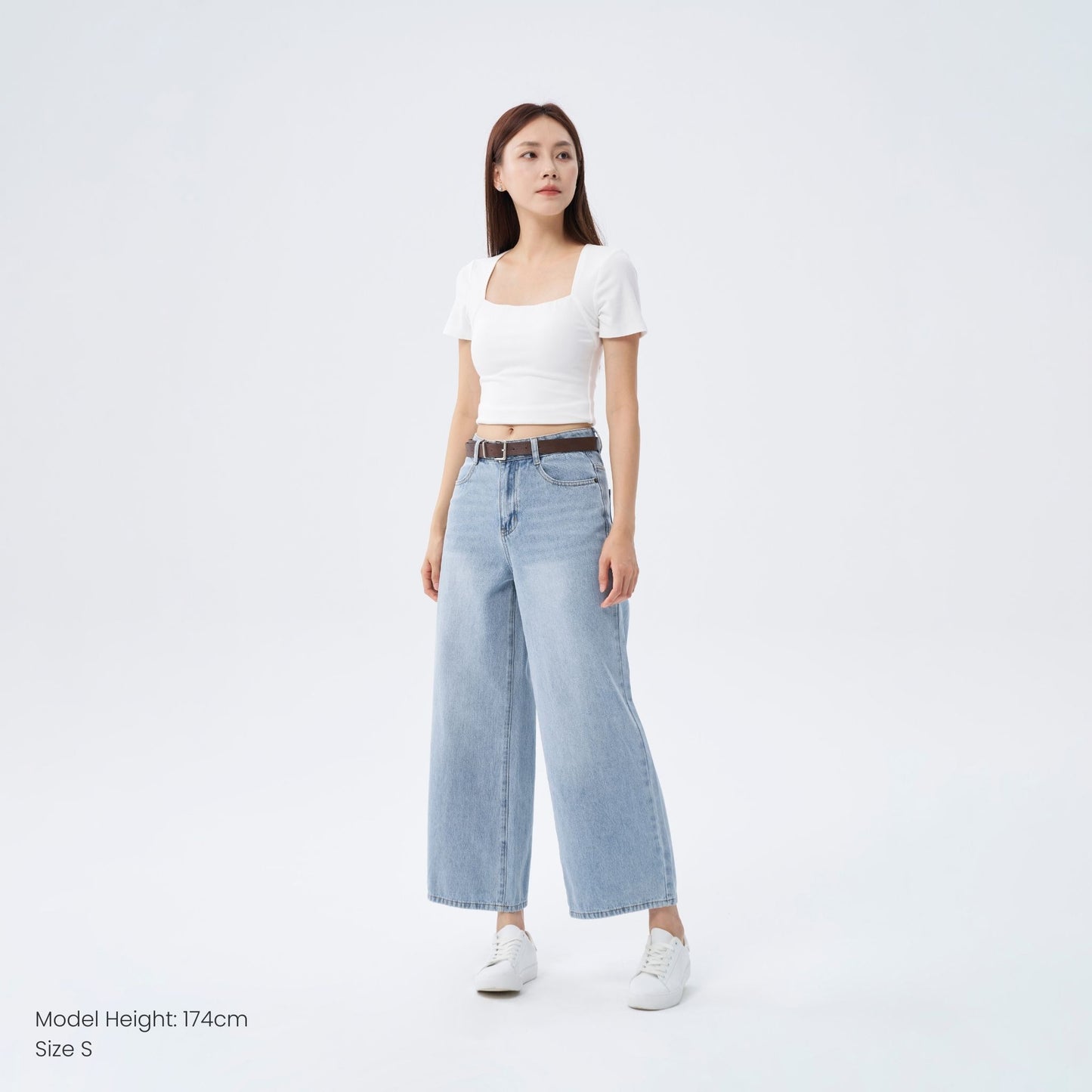 hfa women's wide leg mid-waisted ankle length denim jeans