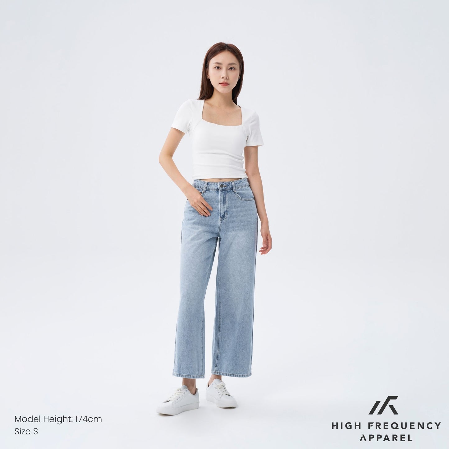 hfa women's wide leg mid-waisted ankle length denim jeans