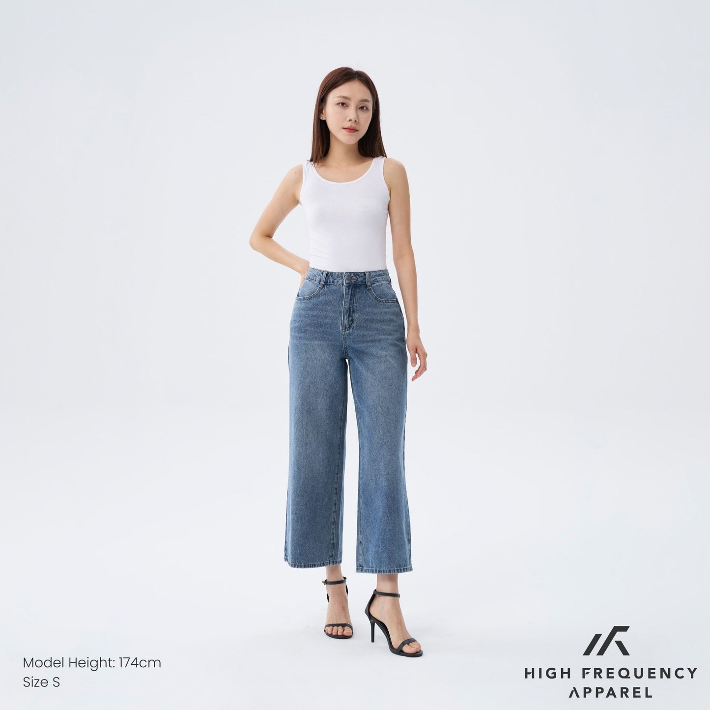 hfa women's wide leg mid-waisted ankle length denim jeans