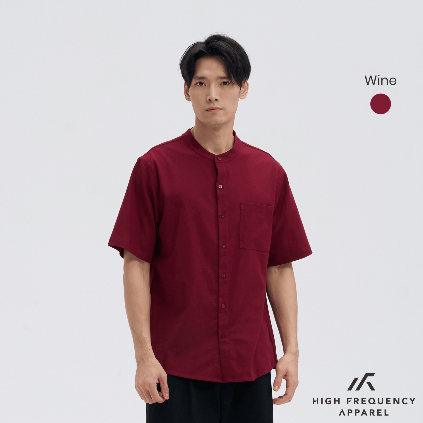 mandarin collar short sleeve shirt