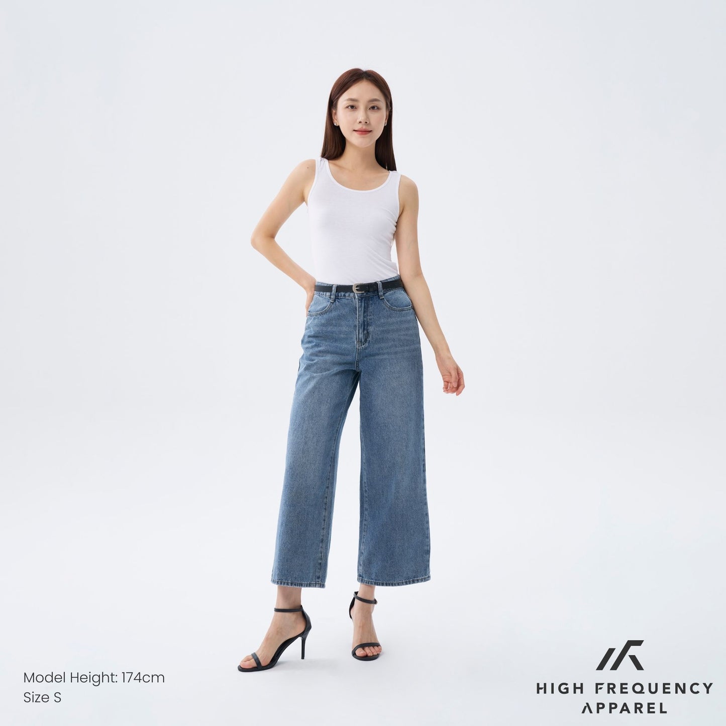 hfa women's wide leg mid-waisted ankle length denim jeans