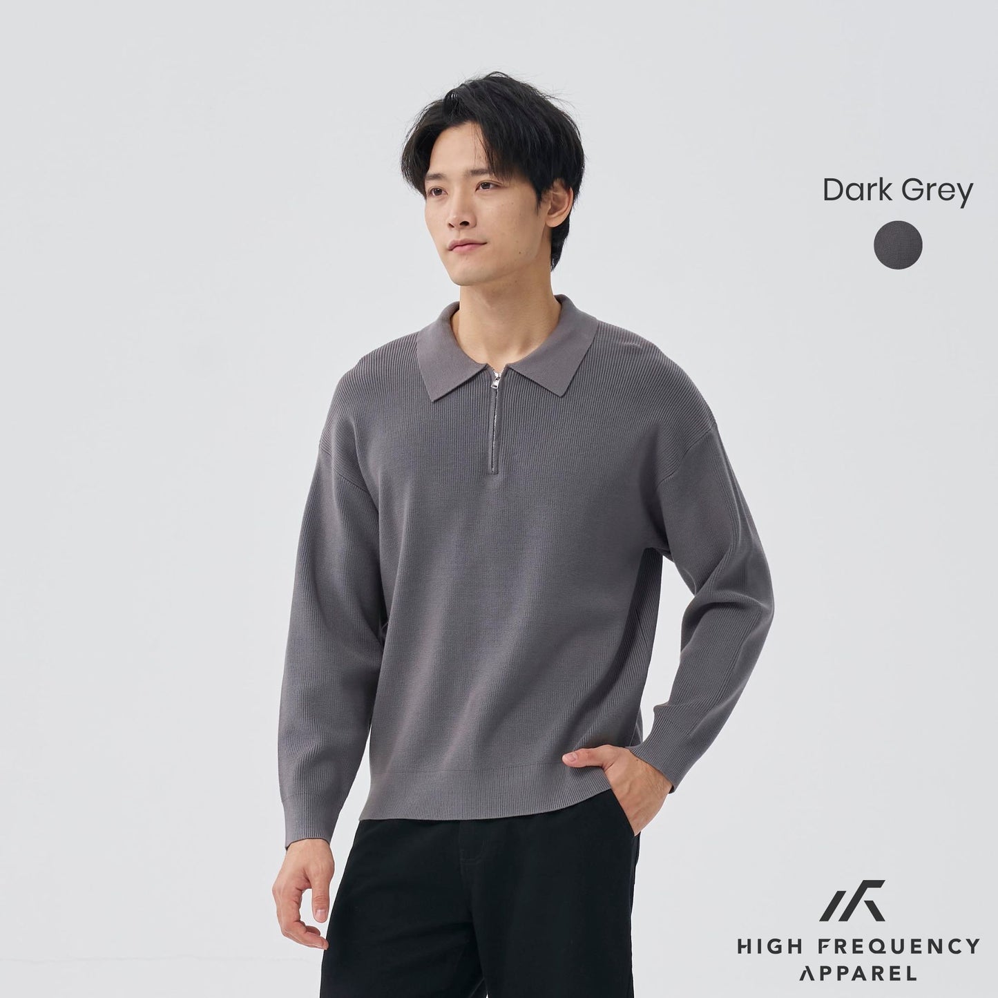 hfa men’s long sleeve knitted zip polo