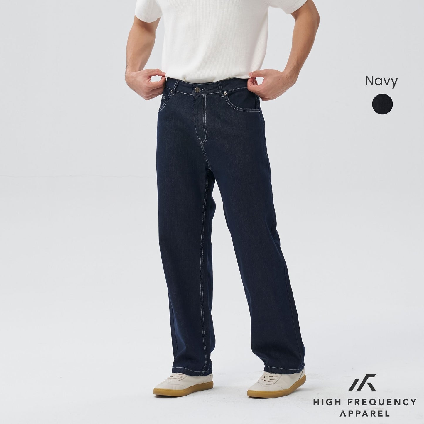 hfa men’s straight cut dark denim with contrast stitch