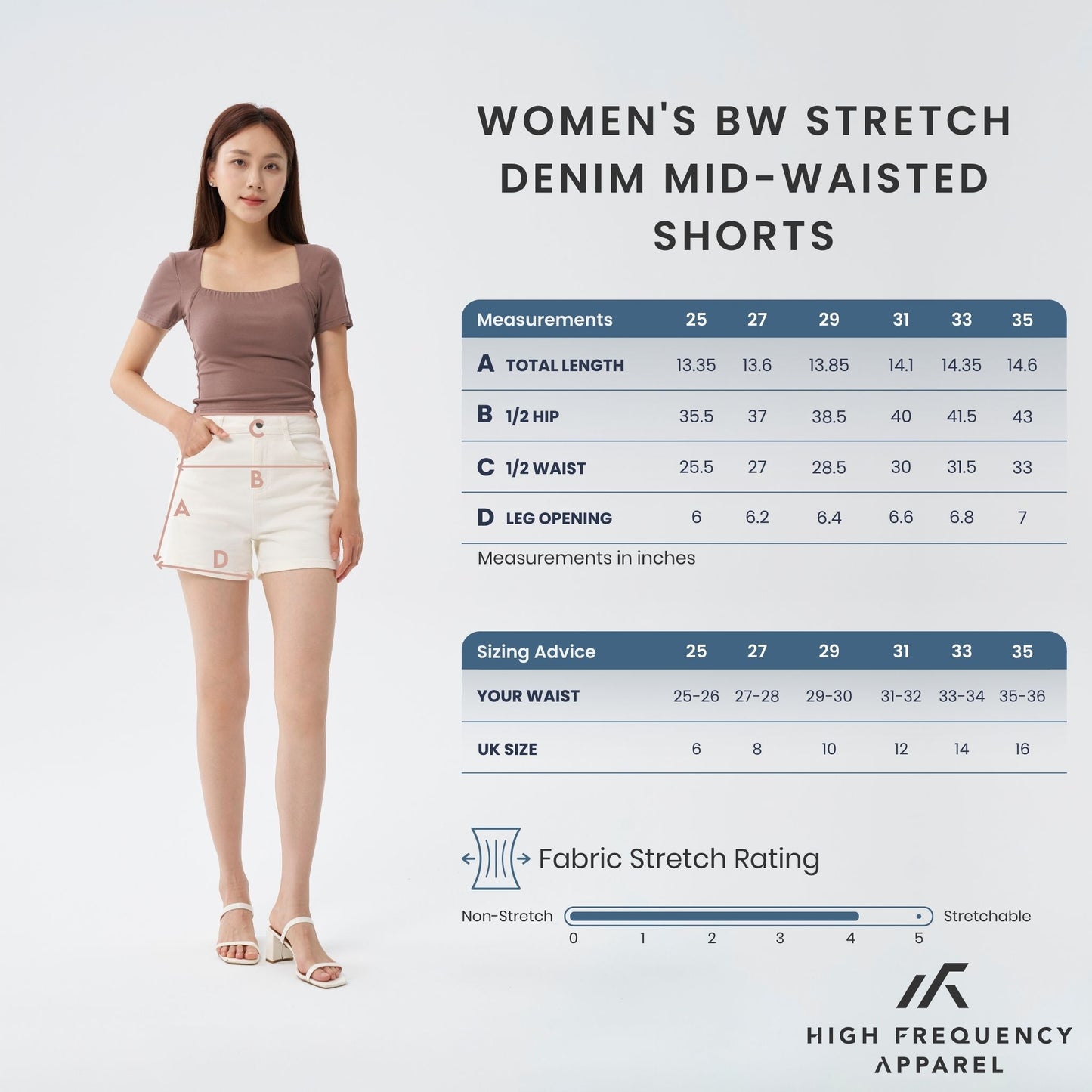 hfa women's bw mid-waisted stretch denim shorts