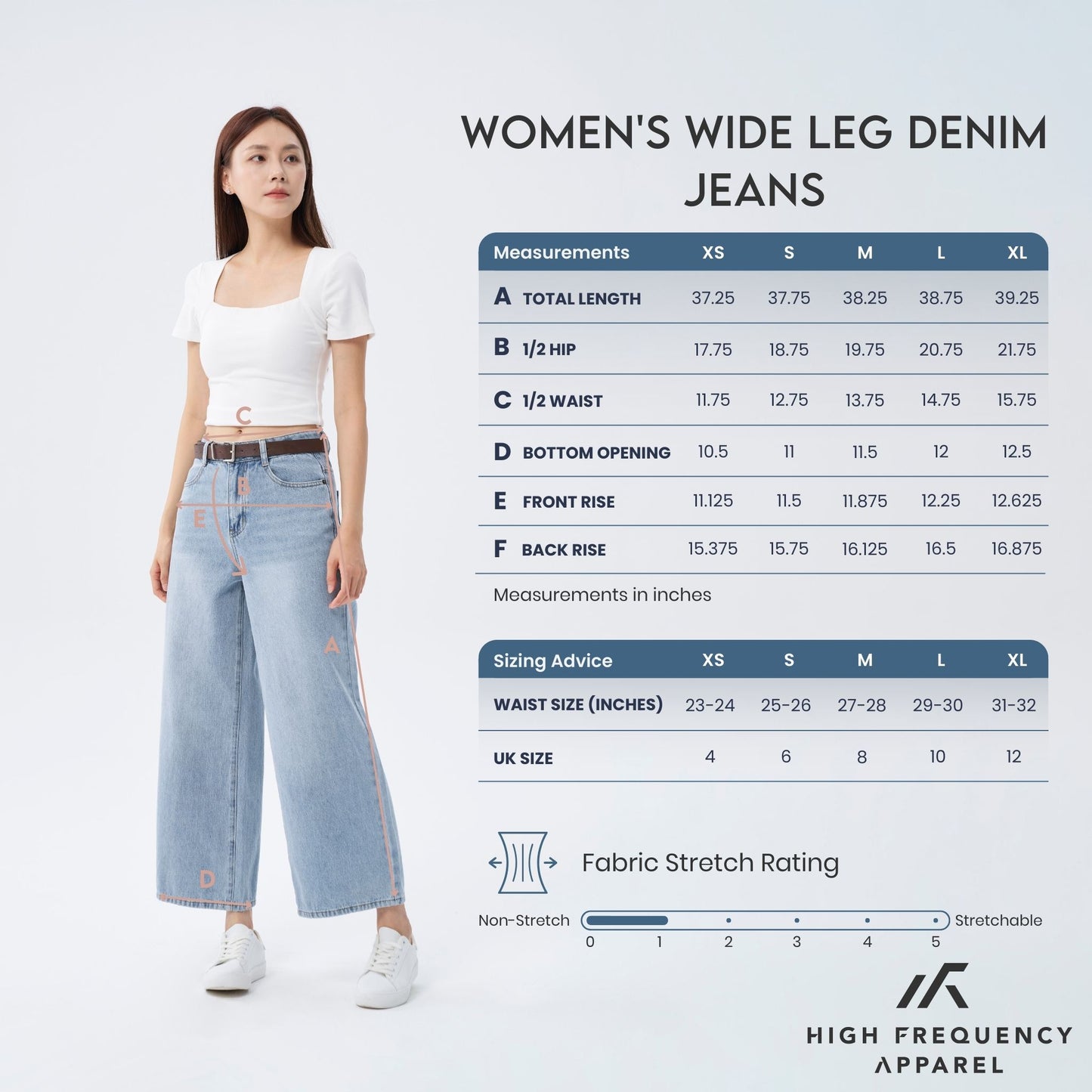 hfa women's wide leg mid-waisted ankle length denim jeans