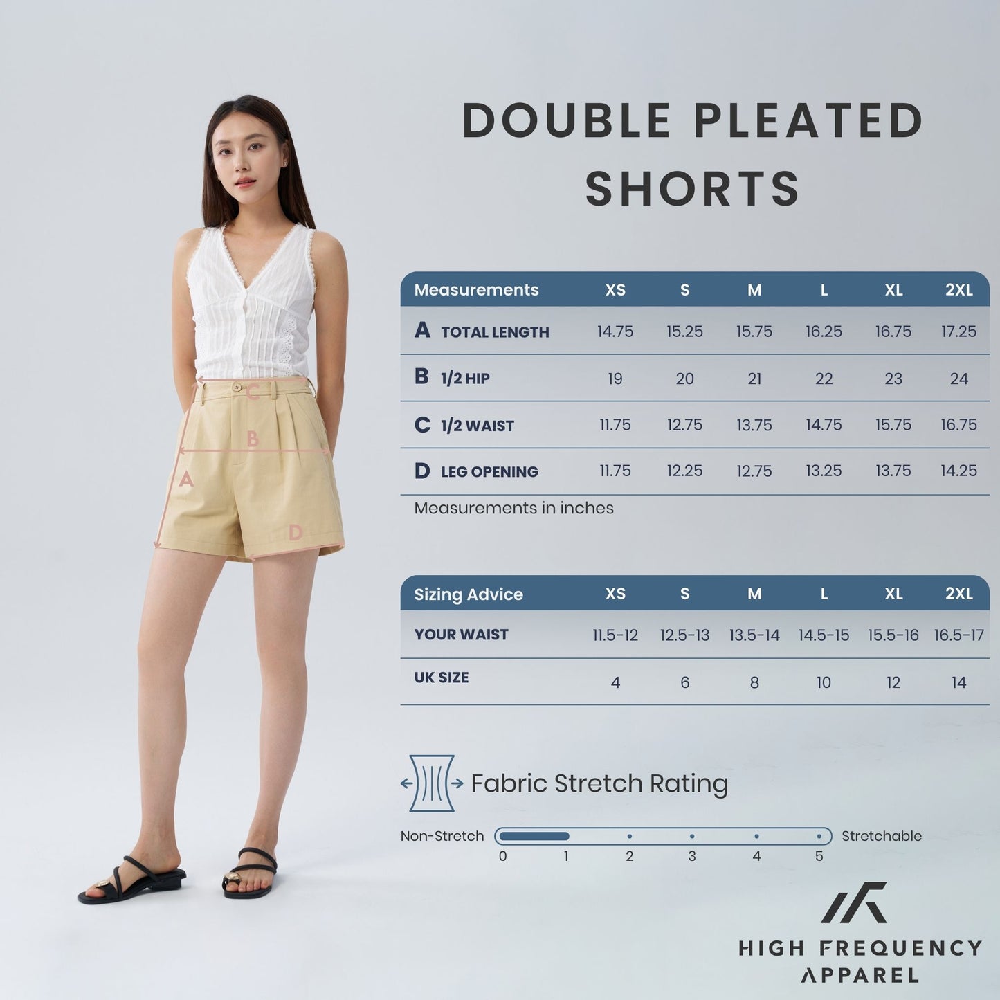 hfa women's double pleated chino high-waisted shorts