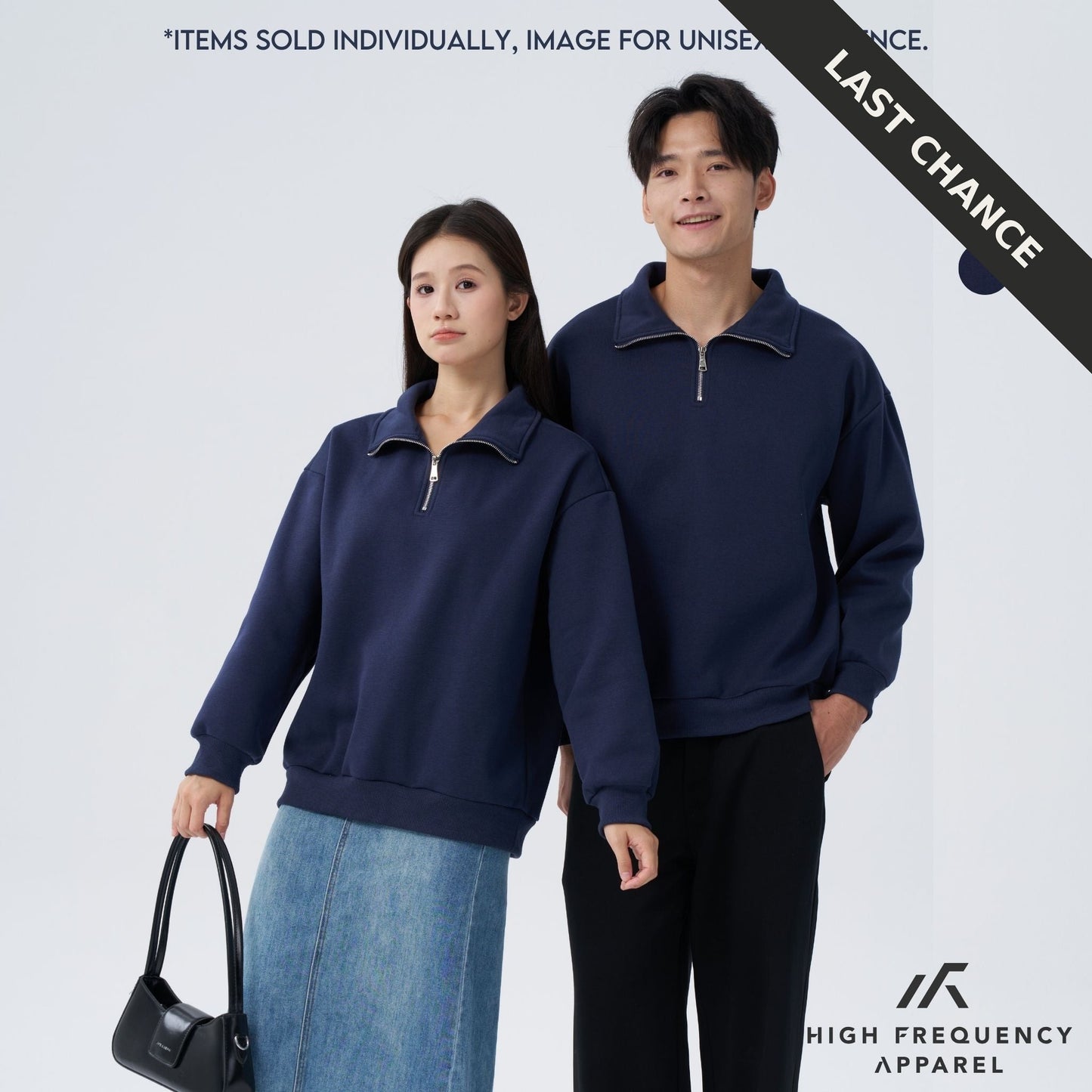 unisex half zip long sleeve sweatshirt