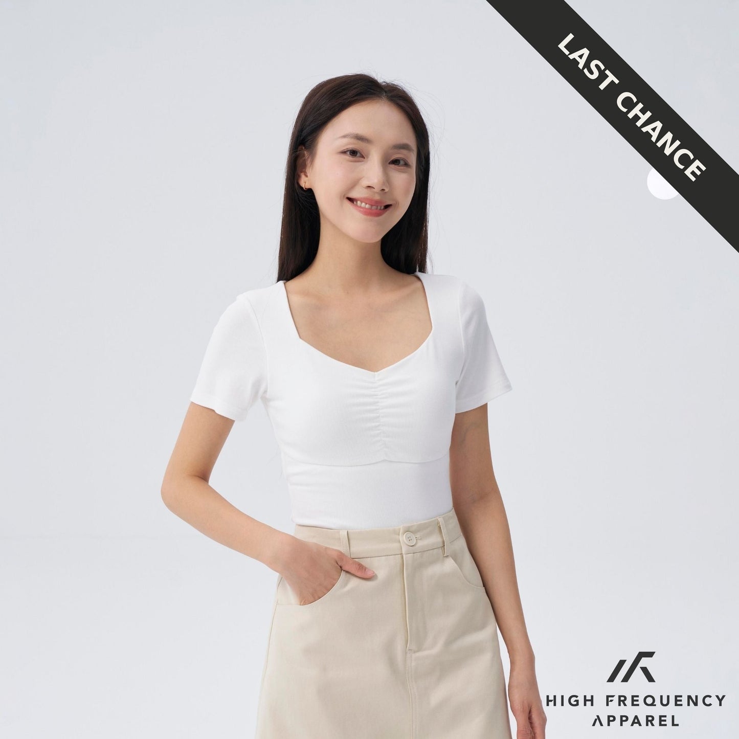 soft stretch diamond neck ruched padded tee