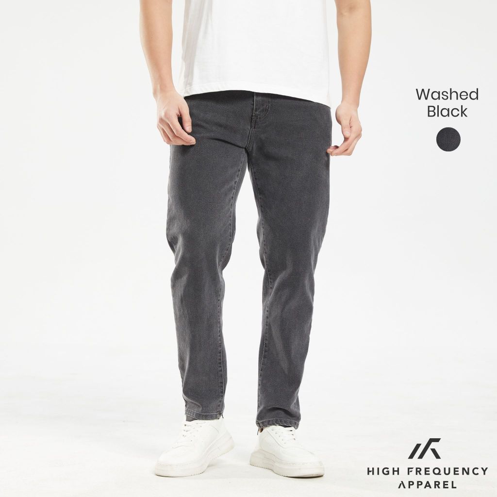 hfa men's black regular fitted mid-waisted denim jeans
