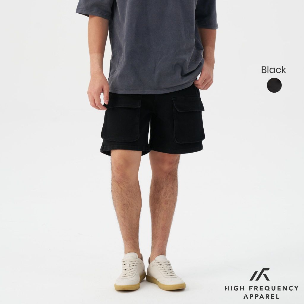 hfa men's black denim utility cargo shorts