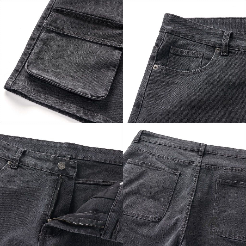 hfa men's black denim utility cargo shorts