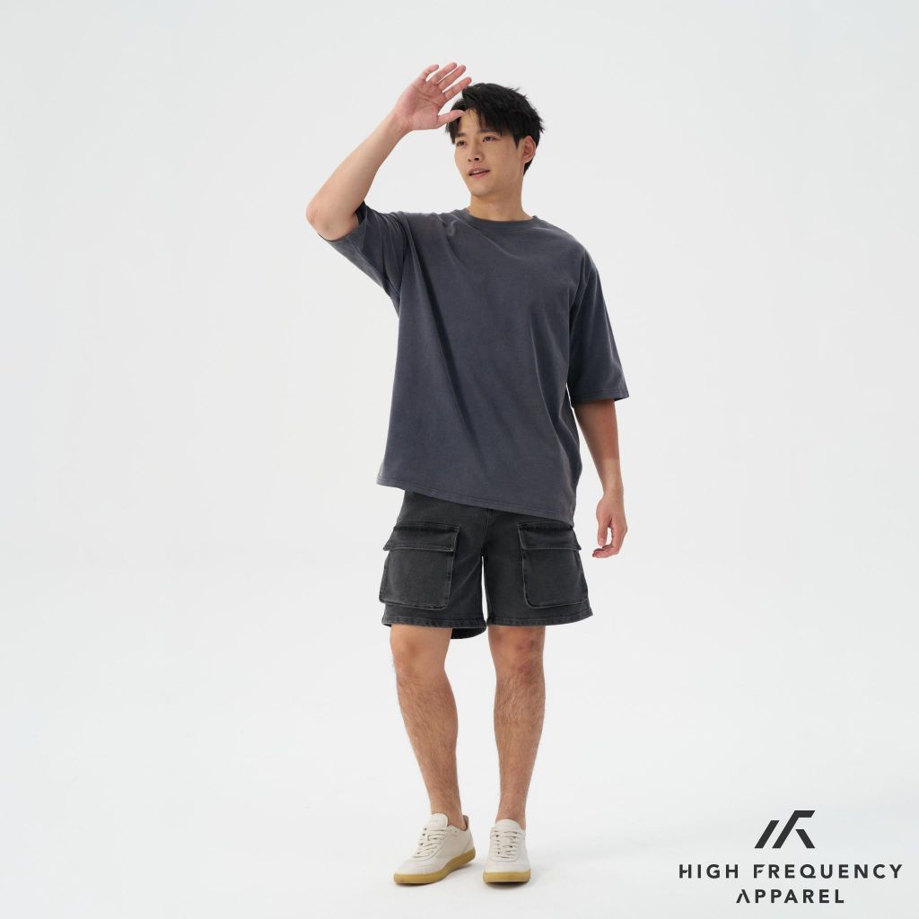 hfa men's black denim utility cargo shorts