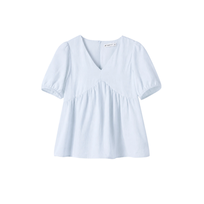 V-Neck Short Sleeve Flowy Babydoll Blouse