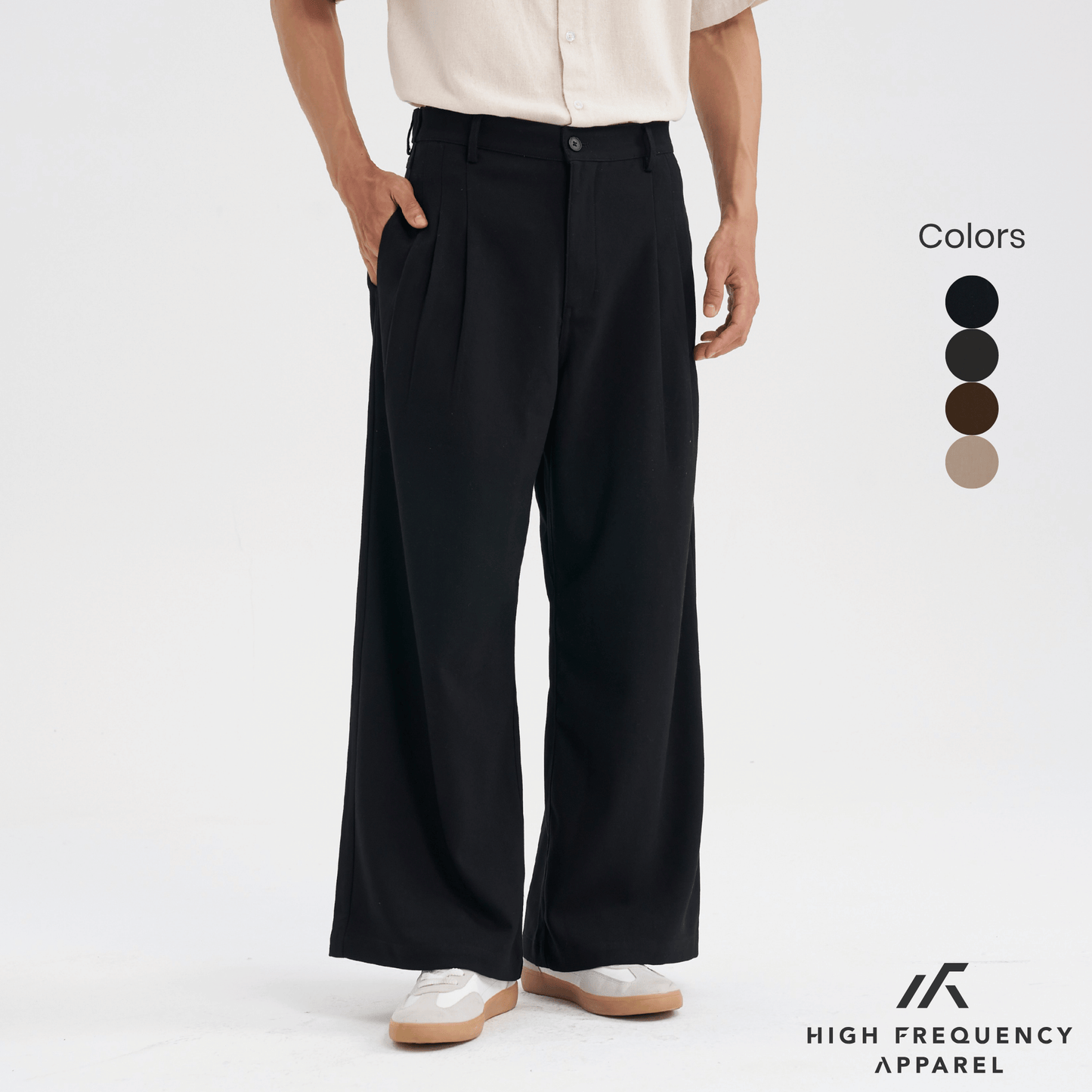 high waisted triple pleated dress trousers with side adjusters