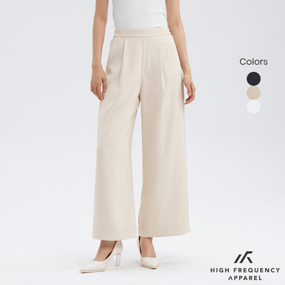 Pleated Straight Wide Elastic-Waist Trousers