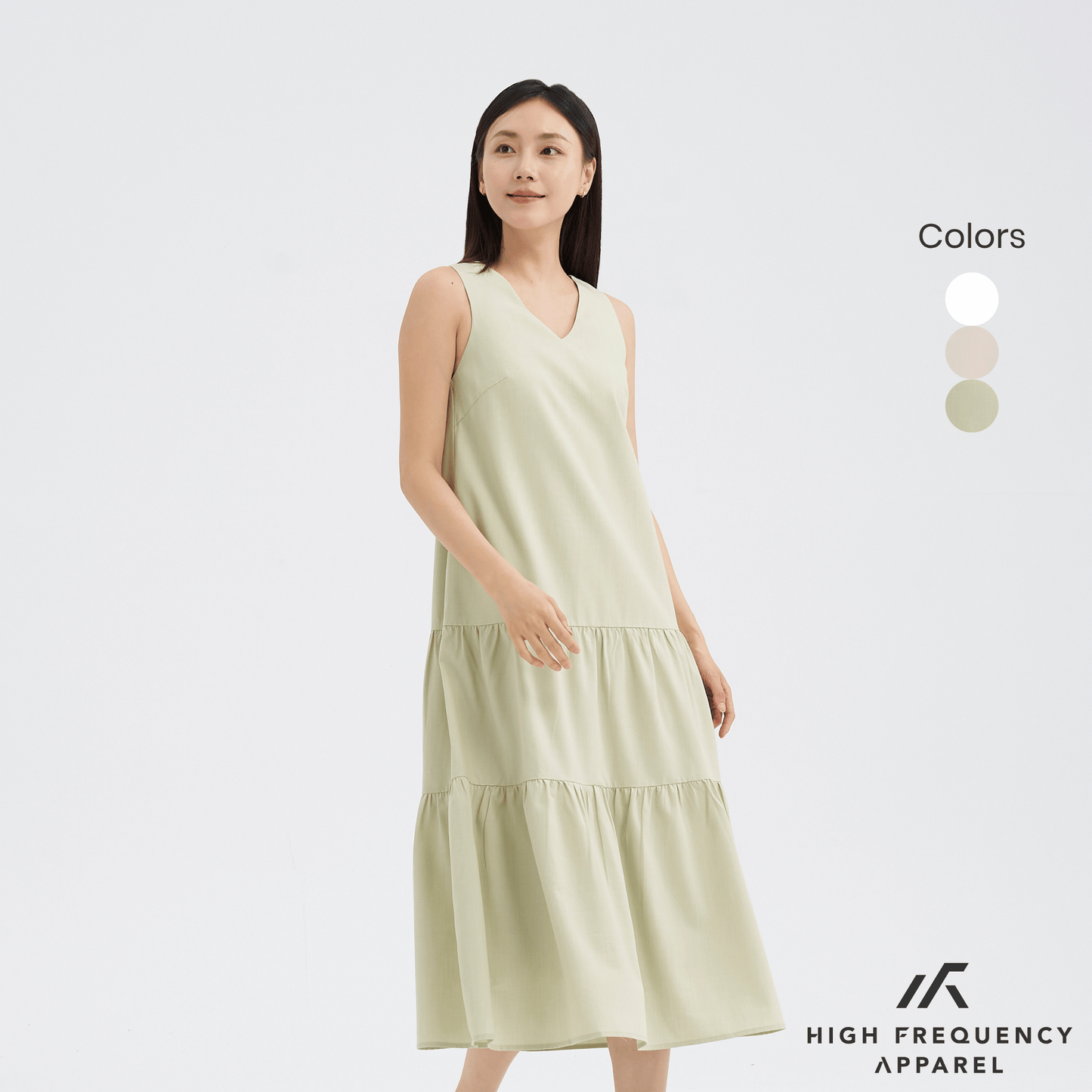 v-neck tiered midaxi dress