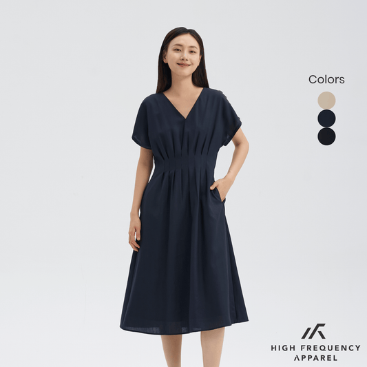 V-Neck Pintuck Sleeved Midaxi Dress