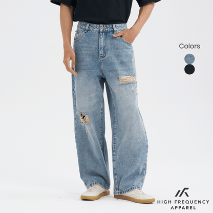 Straight Cut Distressed Jeans