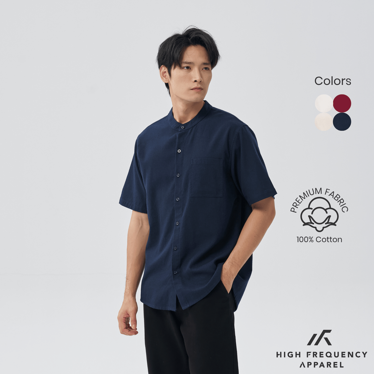 mandarin collar short sleeve shirt
