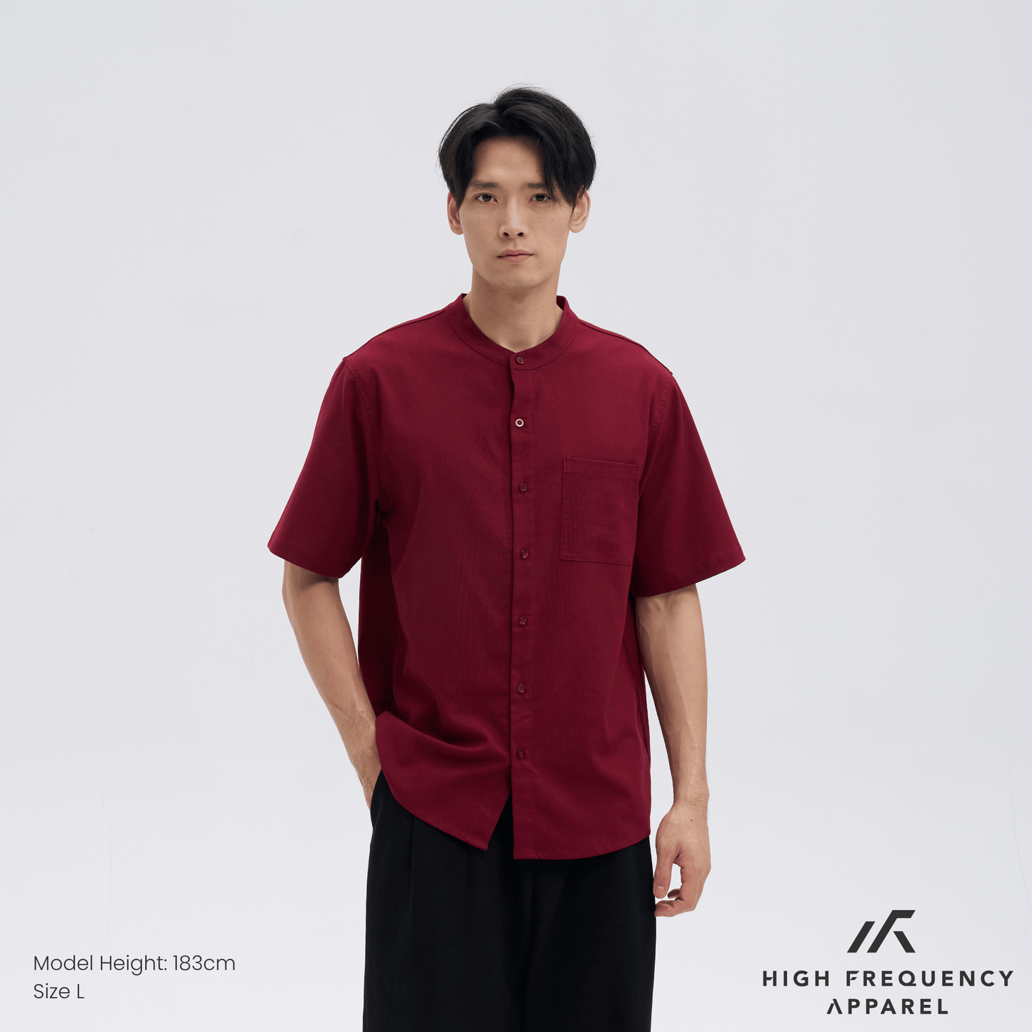 mandarin collar short sleeve shirt