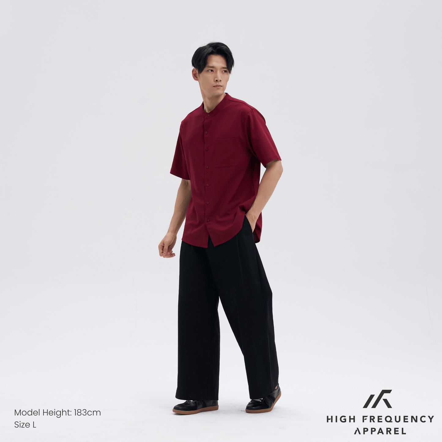mandarin collar short sleeve shirt