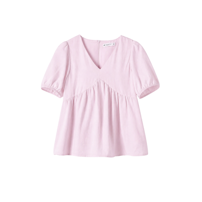 V-Neck Short Sleeve Flowy Babydoll Blouse