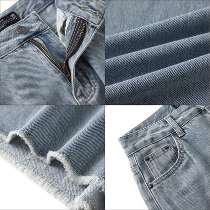 HFA Women’s Frayed Mid-Waisted Maxi Denim Skirt With Front Slit
