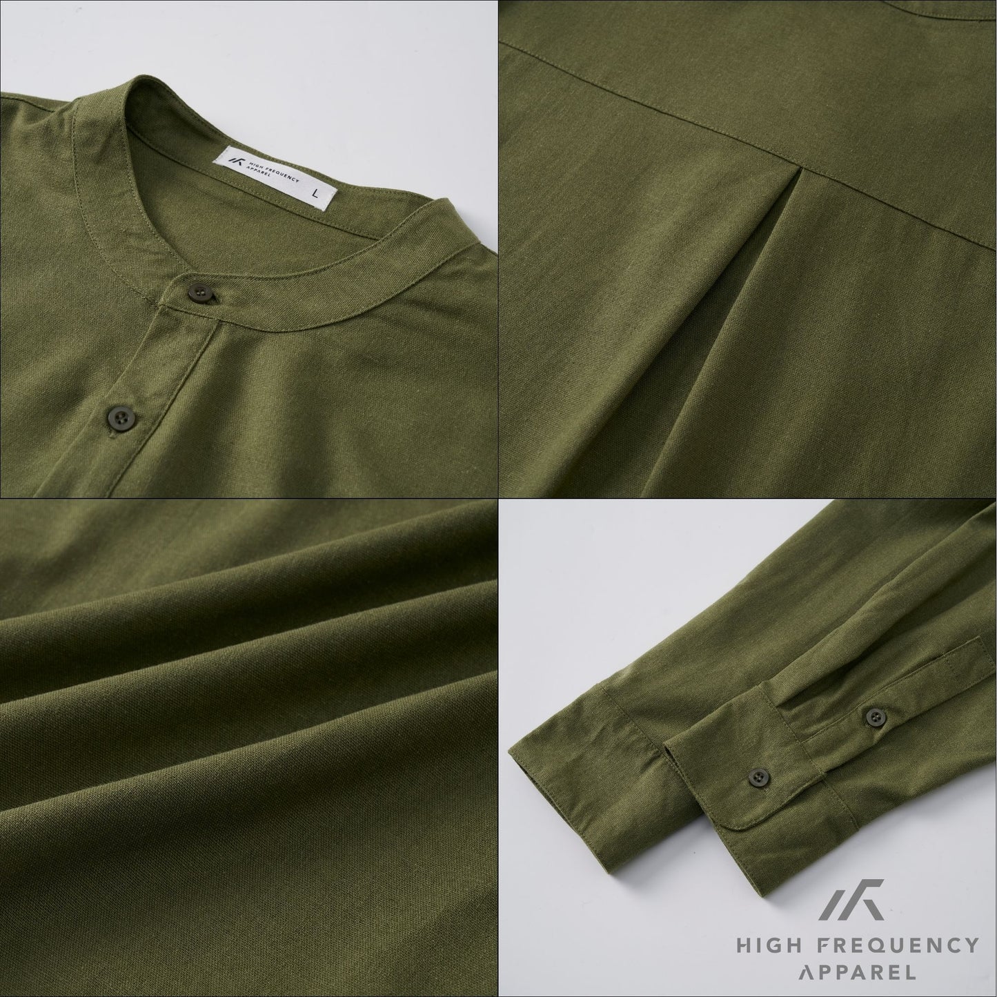 half button mandarin collar long sleeve shirt