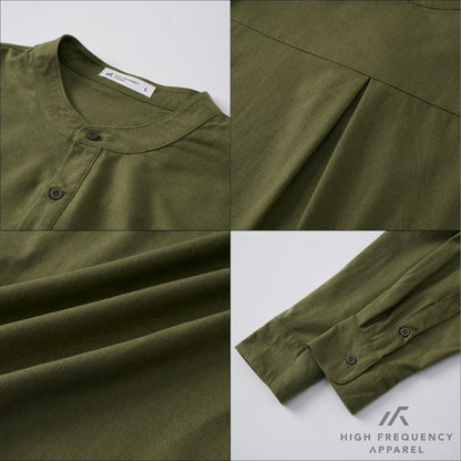 Half Button Mandarin Collar Long Sleeve Shirt