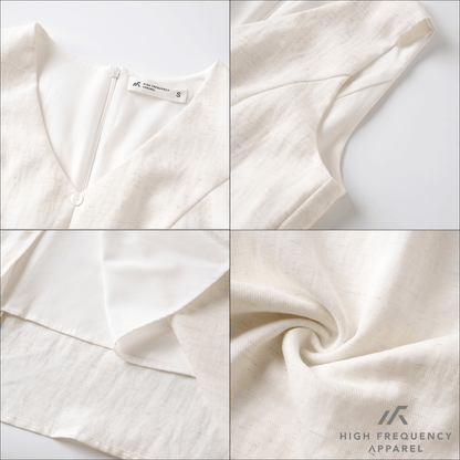 V-Neck Seashell Button Midaxi Front Slit Dress