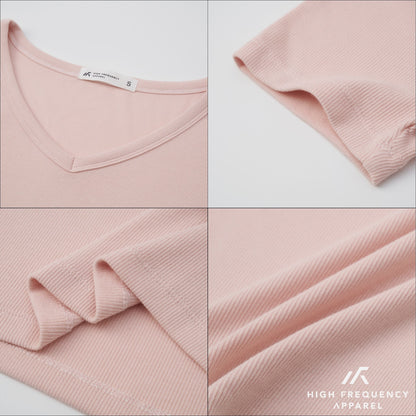 HFA Women’s V-Neck Short Sleeve Ribbed Tee – Stretch Fit Essentials