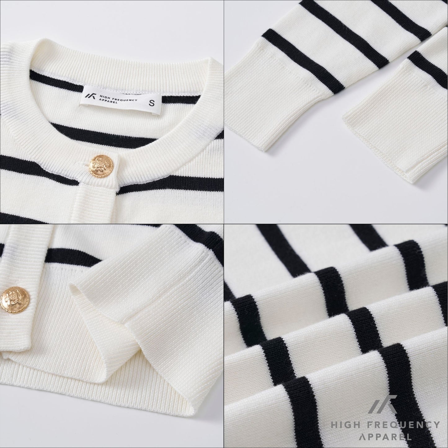 hfa women’s old money striped long sleeve cardigan with gold button trimmings