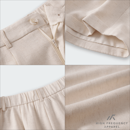 Double Pleated Linen Waistband Shorts with Cuffed Hem