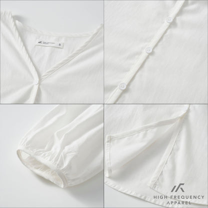 HFA Women’s V-Neck Puffed Long Sleeve Blouse – Relaxed Fit