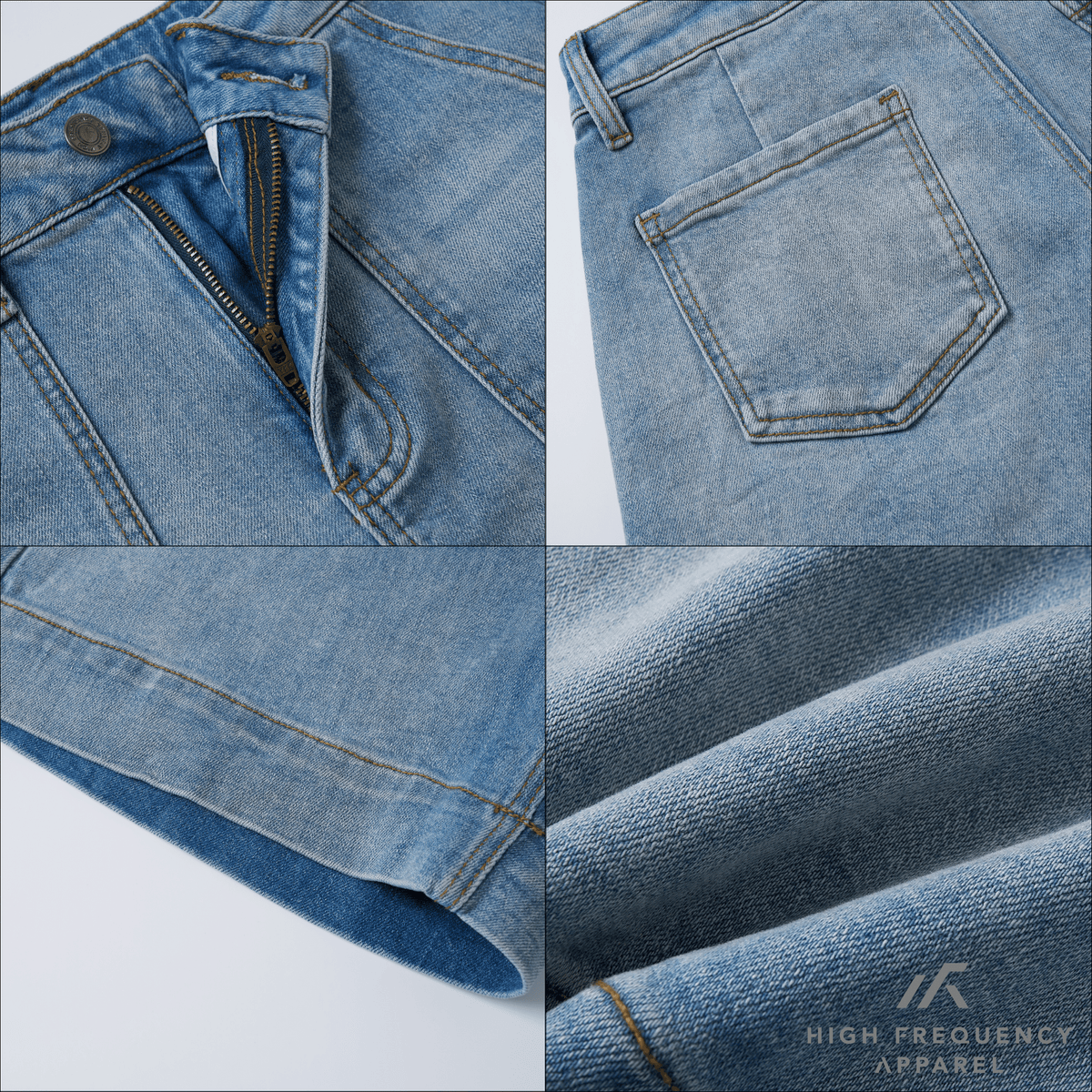 panel pocket stretch denim high waisted jorts