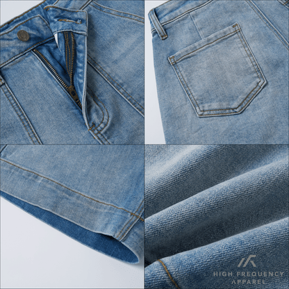 Panel Pocket Stretch Denim High Waisted Jorts