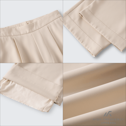 Pleated Straight Wide Elastic-Waist Trousers